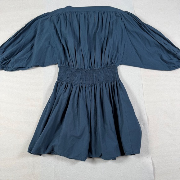 Pinch Women Blue Cotton Smocked Waist Puff Sleeve Mini Dress Size Small - Picture 8 of 8